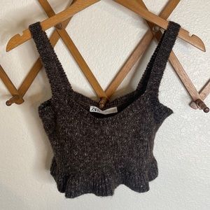 NWT ZARA Ruffle Marled Knitted Crop Tank Top - Size Medium